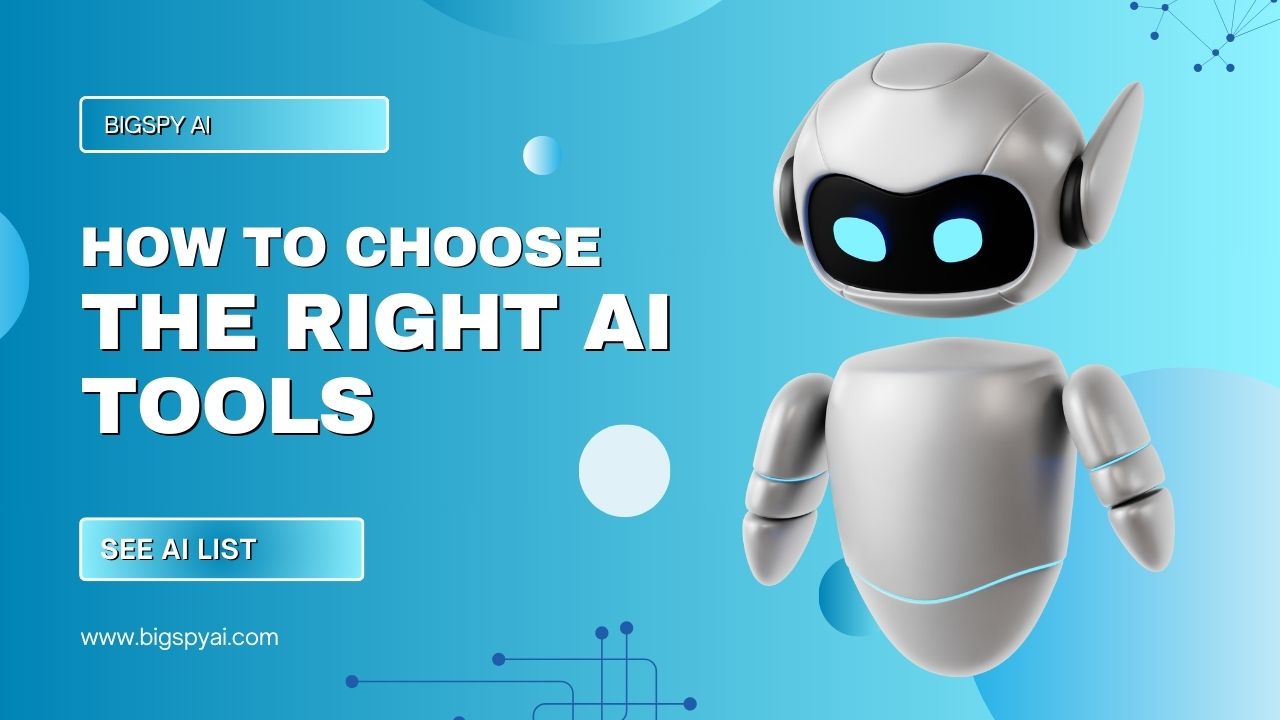 An illustration of BigSpy AI guiding users on how to choose the right AI tools with clear steps and tips