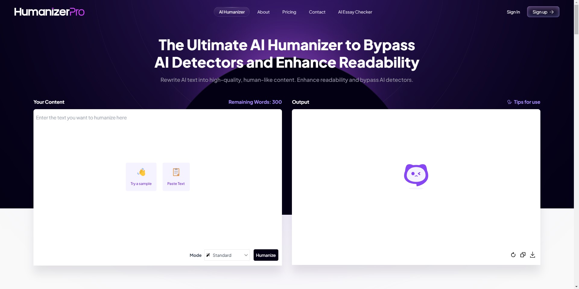 HumanizerPro dashboard showcasing user-friendly interface