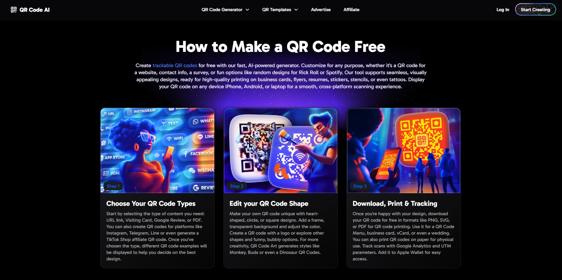 A cutting-edge QR Code AI platform generating an artistic QR code with integrated brand elements and real-time analytics.