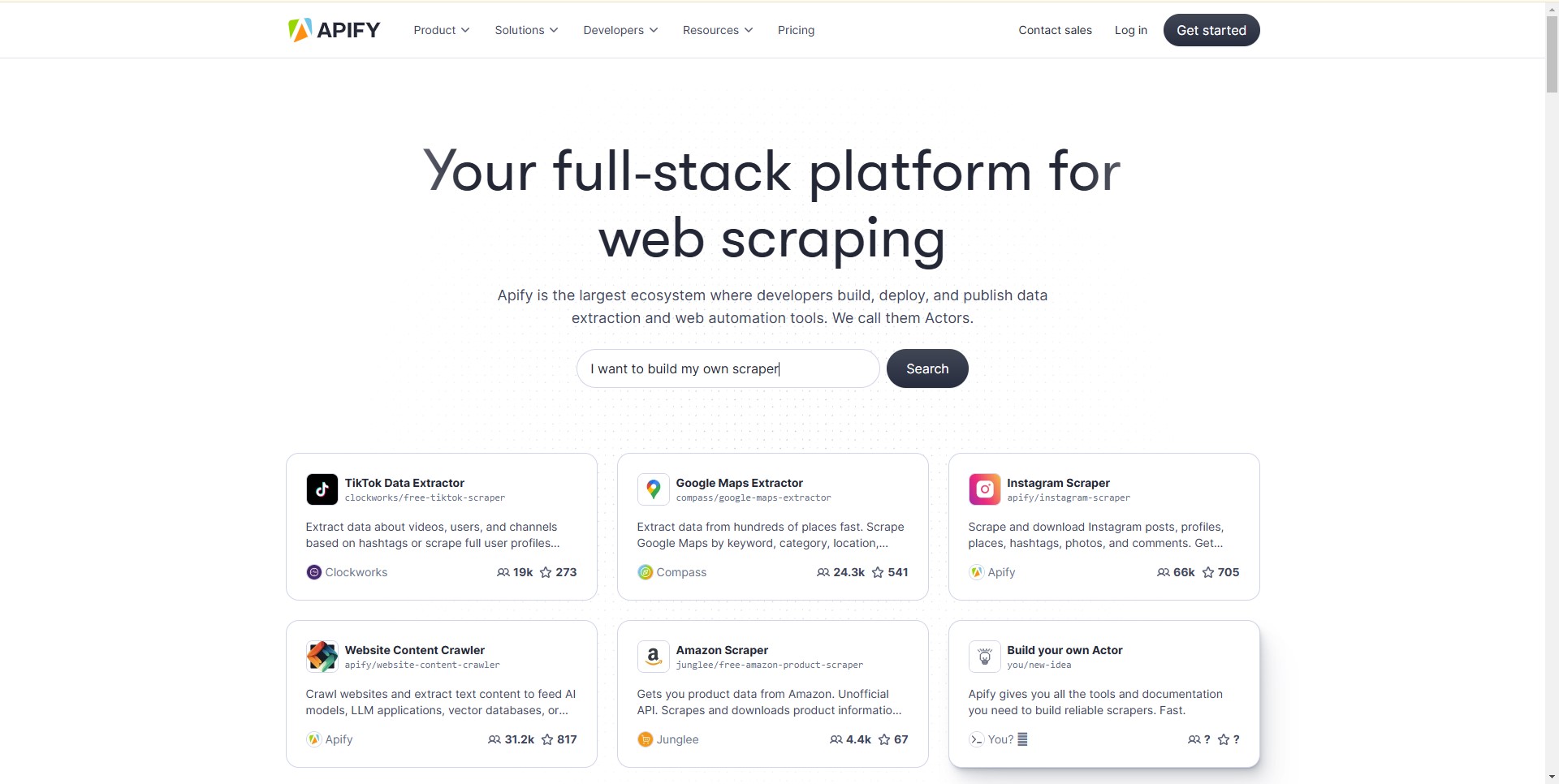 Apify AI web scraping and automation platform showcasing data extraction tools