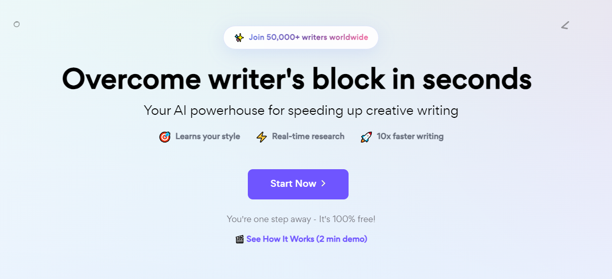 Cowriter AI platform interface with creative content examples.