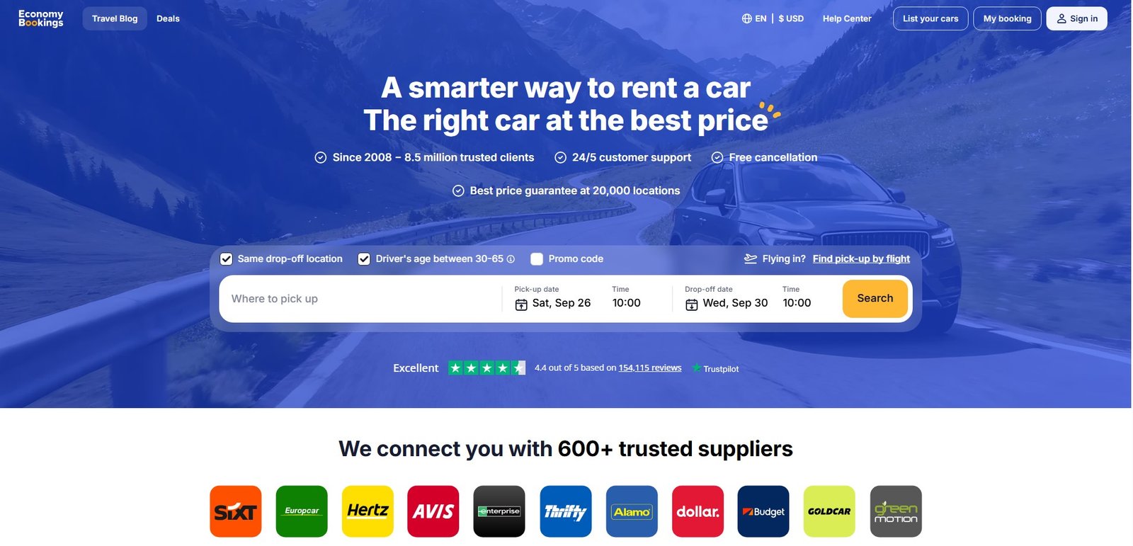 EconomyBookings logo with car rental booking platform text
