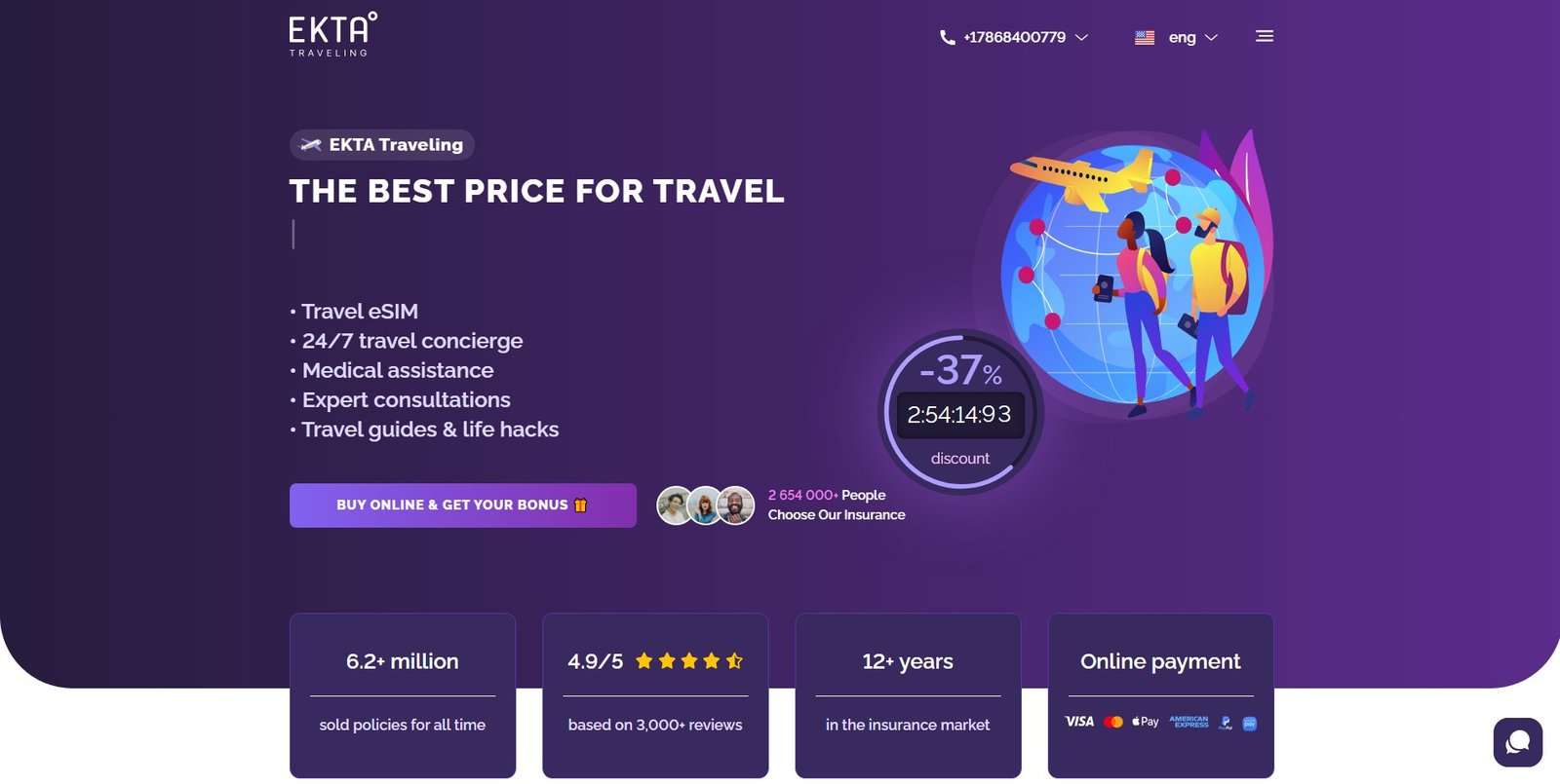 EKTA Traveling logo with text 'EKTA Traveling' and tagline 'Travel Insurance'