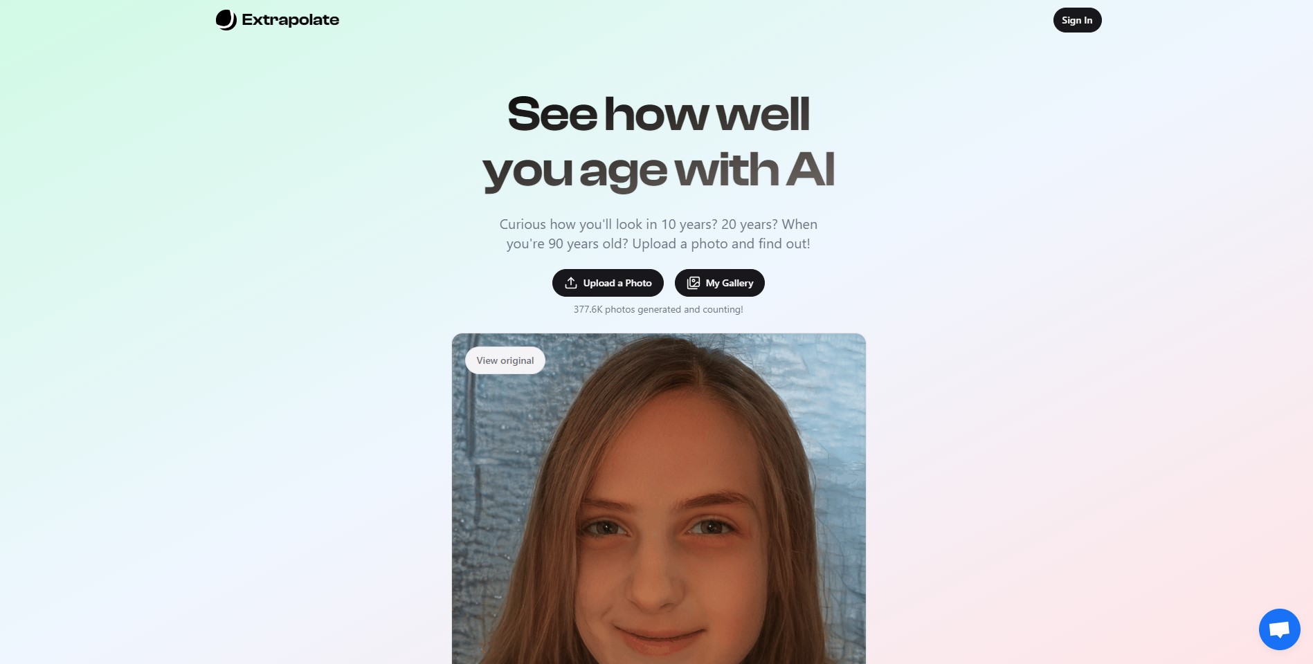 A close-up image of a person's face visibly transforming from their youthful appearance to an aged version, showcasing the powerful age progression capabilities of Extrapolate AI. This visual accurately depicts how Extrapolate AI predicts future looks.