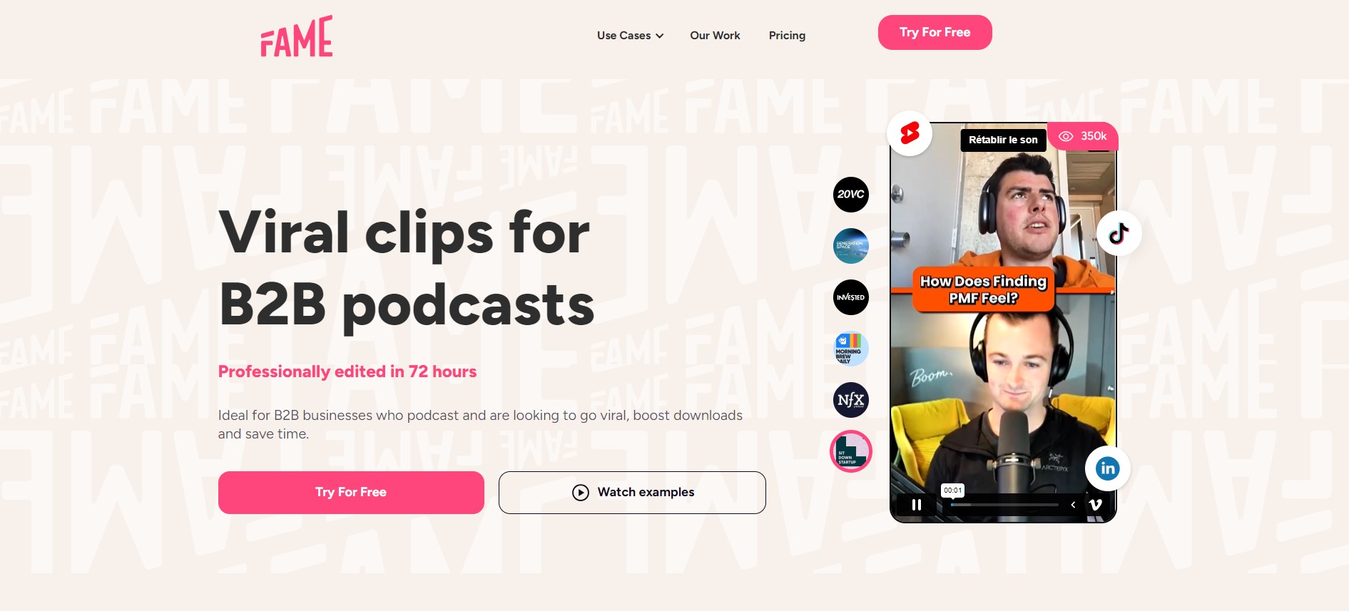 fame clips in action, turning a podcast interview into a viral social media video.