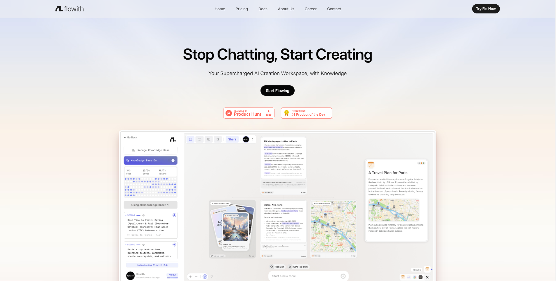 Flowith AI canvas-based interface for organizing ideas and boosting productivity.