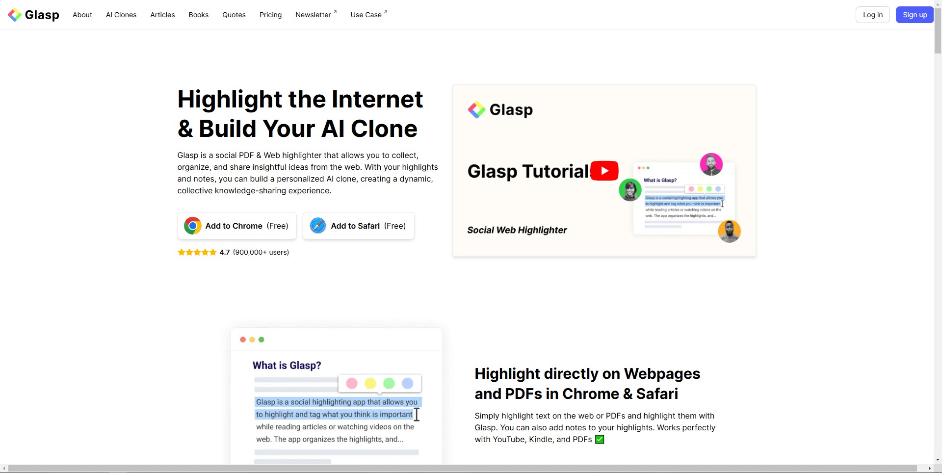 Glasp web highlighter tool for organizing and sharing insights