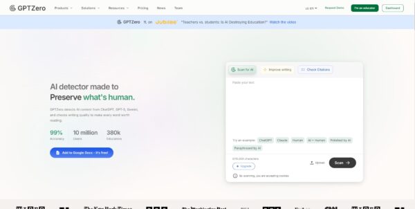 Screenshot of the GPTZero AI detection report showing sentence-level highlighting and high accuracy. Essential information for reading GPTZero AI reviews.