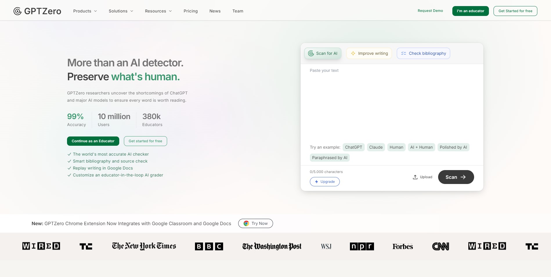 GPTZero AI Plagiarism Checker dashboard displaying sentence-level ai detection results.