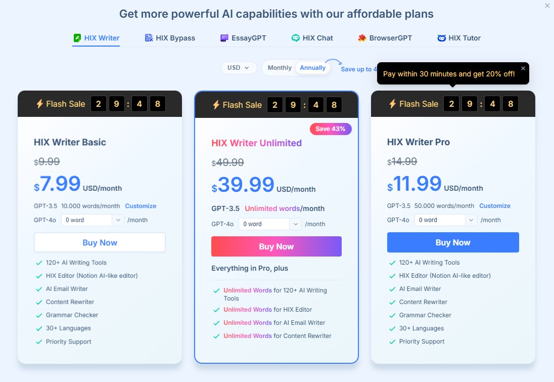 Explore the affordable HIX AI pricing options for powerful content creation tools