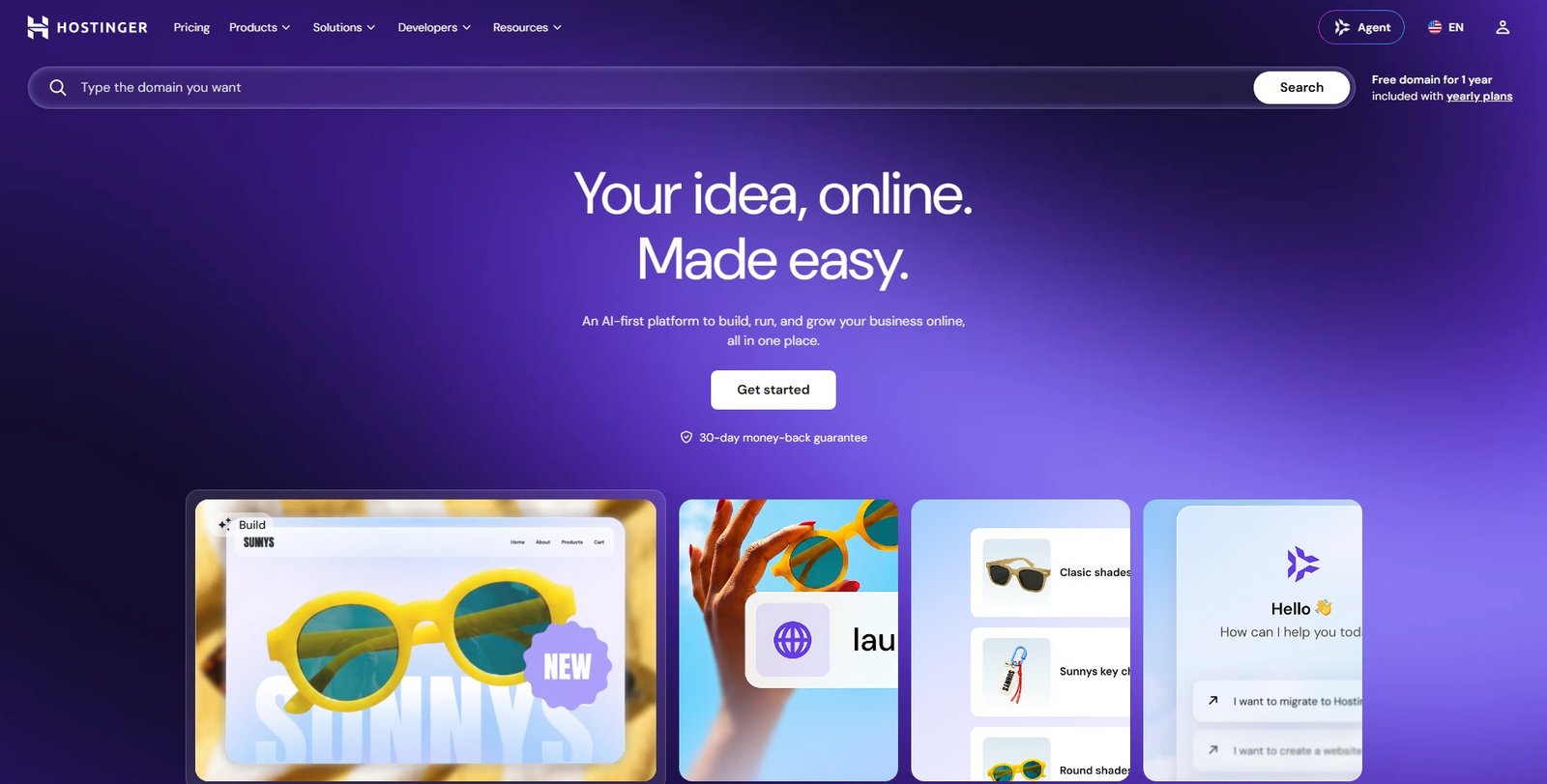 Hostinger web hosting services and website builder tools, empowering online presence quickly and affordably.