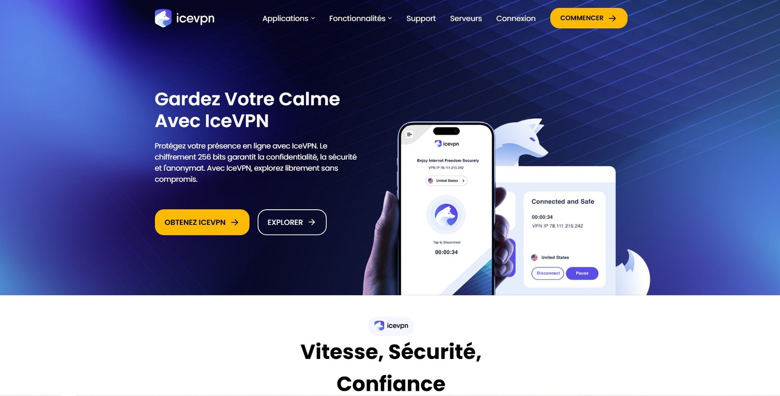 IceVPN service interface for online privacy and secure internet connections