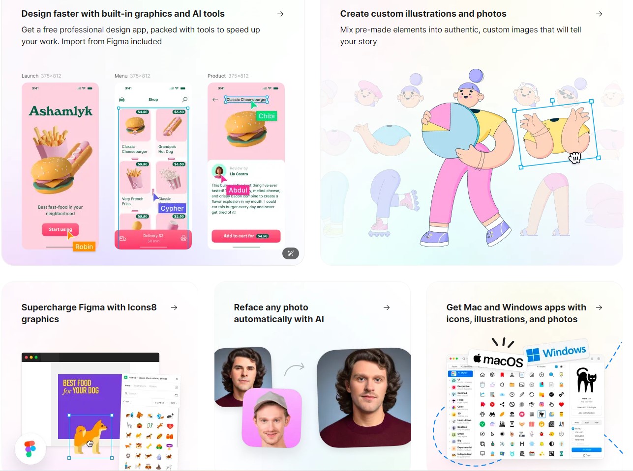A comprehensive screenshot of the Icons8 AI platform, showcasing its user-friendly interface for an Icons8 AI review