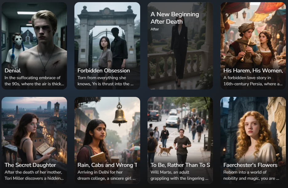 IFNovels AI interactive storytelling platform dashboard showing story creation tools and user choices.