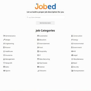 Screenshot of the Jobed AI platform showing a generated job description