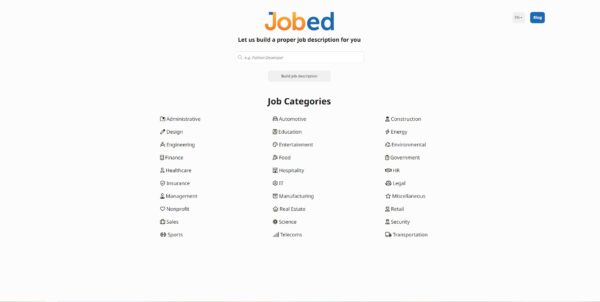Screenshot of the Jobed AI platform showing a generated job description