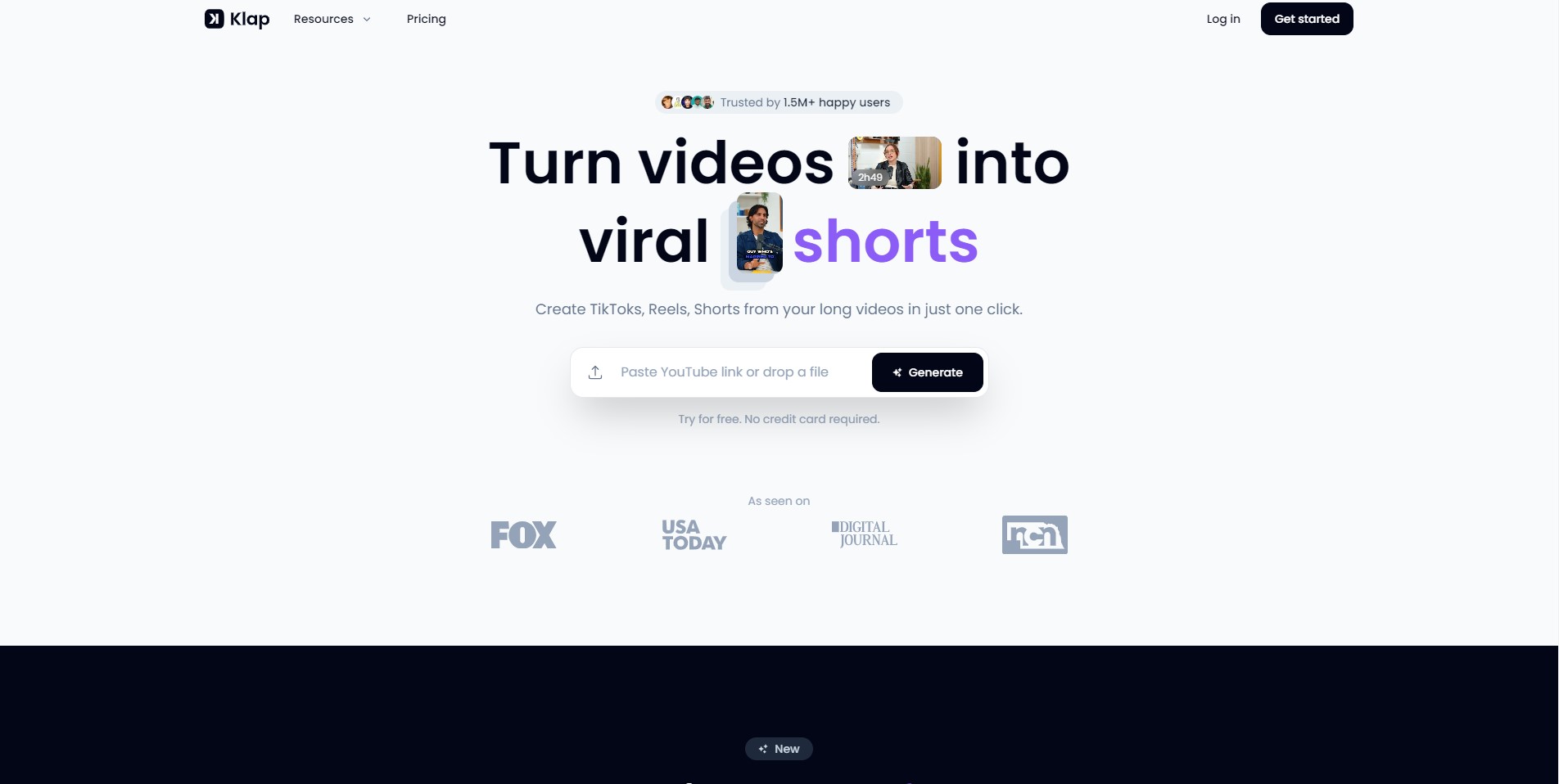 Klap interface showing a video being edited into a viral short clip.