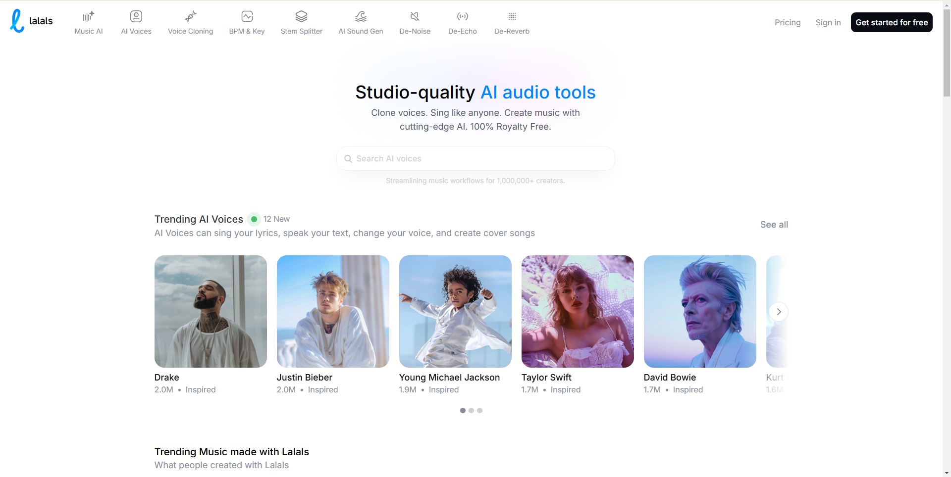 Explore the power of Lalals AI for AI music creation and voice cloning