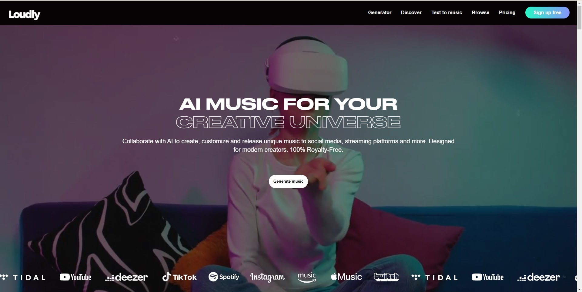 Create unique music effortlessly with Loudly AI, an advanced AI music generator for creators