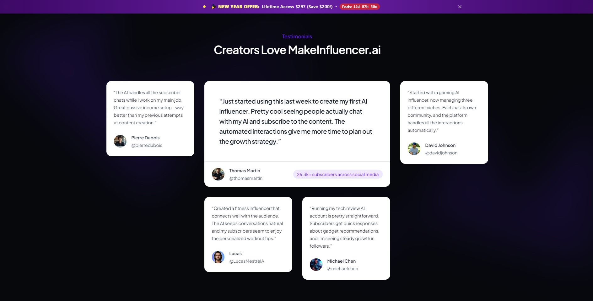 Pricing table and limited lifetime access offer from our Make Influencer AI Review guide.