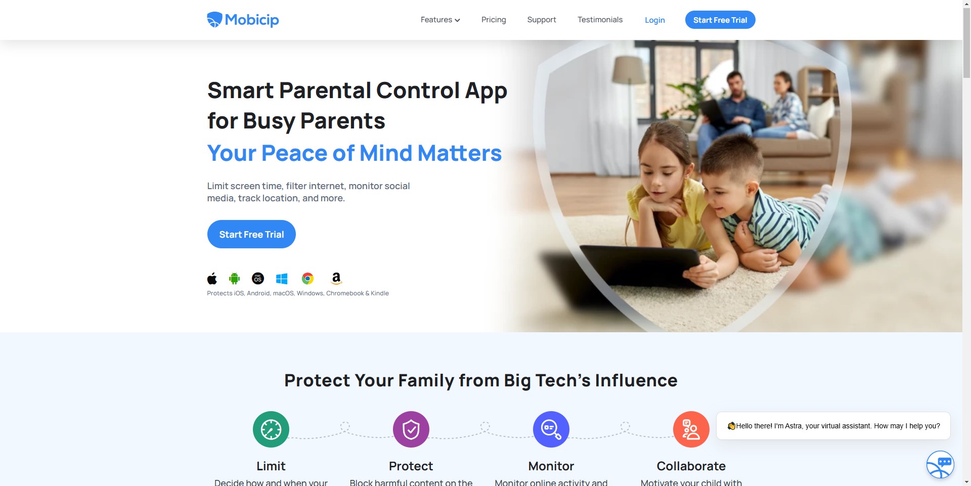 Mobicip parental control app blocking YouTube and managing screen time