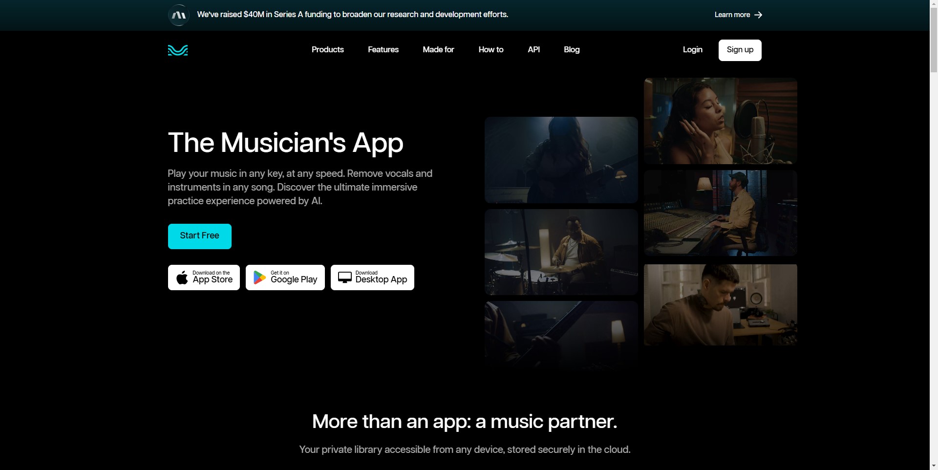 Moises AI app interface displaying AI audio separation for music practice