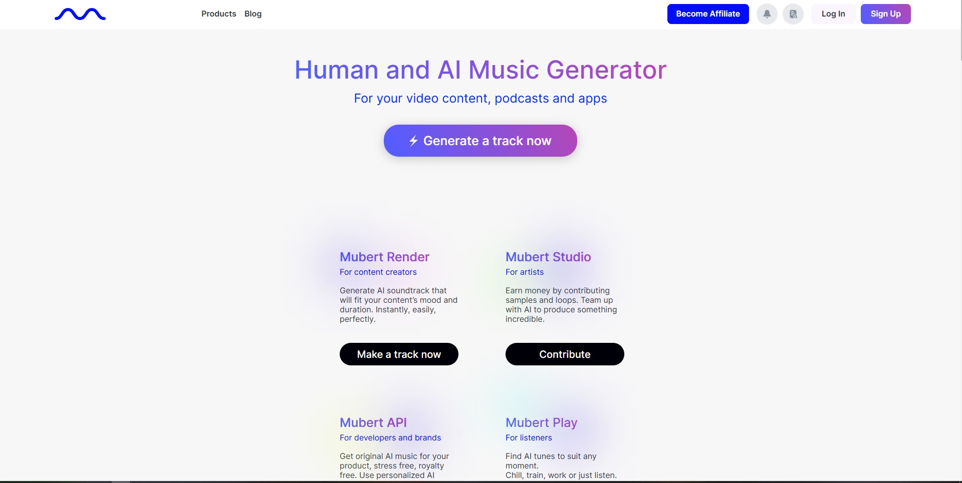 Mubert AI music generator creating royalty-free soundtracks for content creators