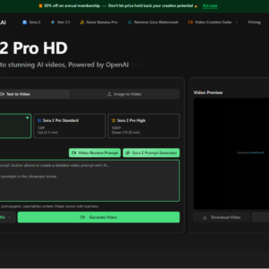 A detailed dashboard showcasing the Sora 2 video generation features in this Nano Photo AI Review.