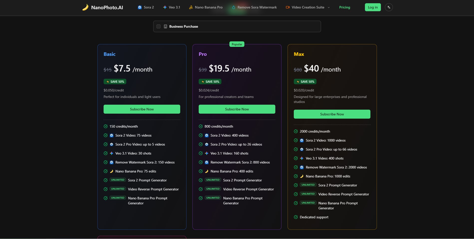 Pricing Nano Photo AI