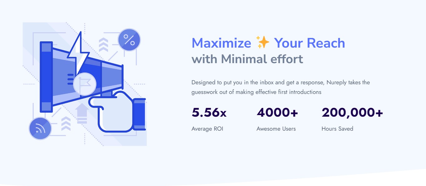 A user-friendly dashboard of Nureply AI, displaying email campaign analytics and personalization options.