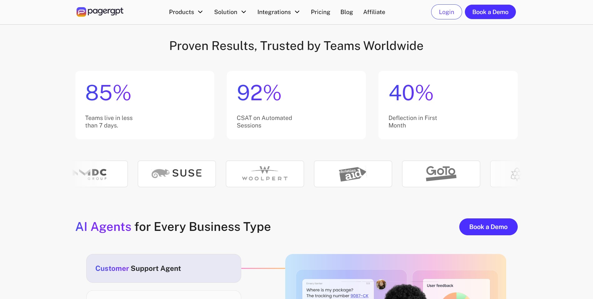 Key features panel displayed on the official website for our PagerGPT AI Review.
