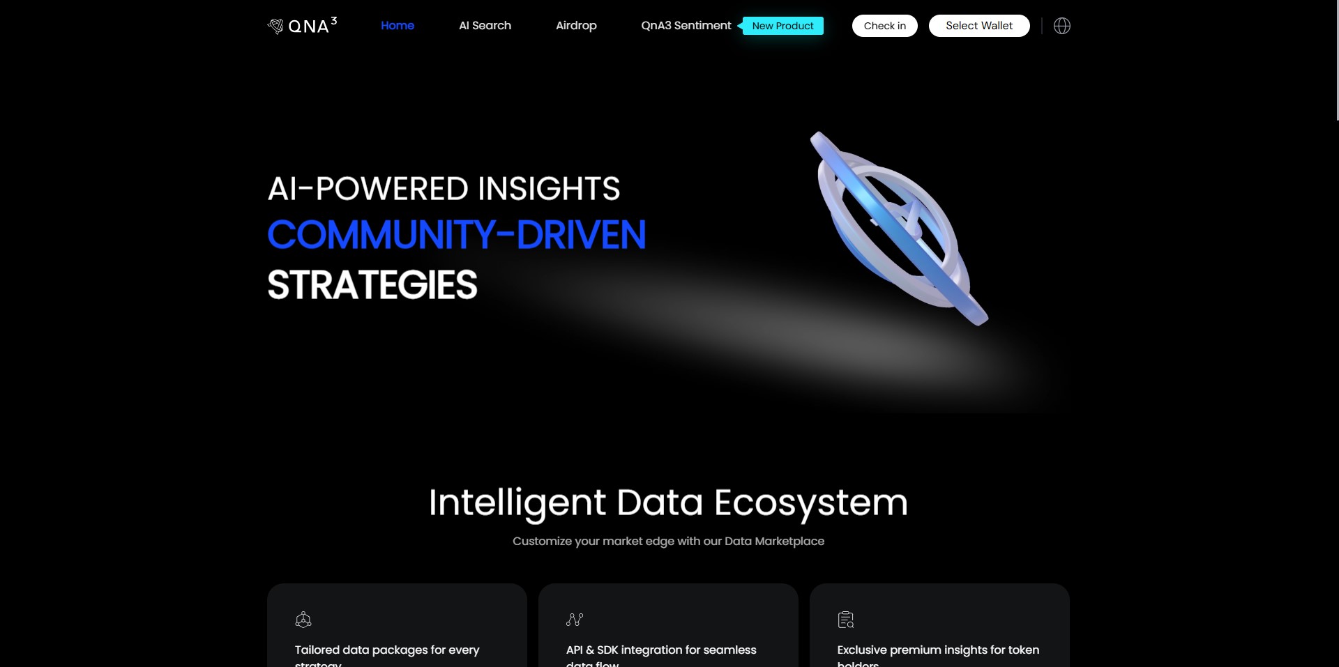 QnA3 AI dashboard showcasing real-time Web3 data insights