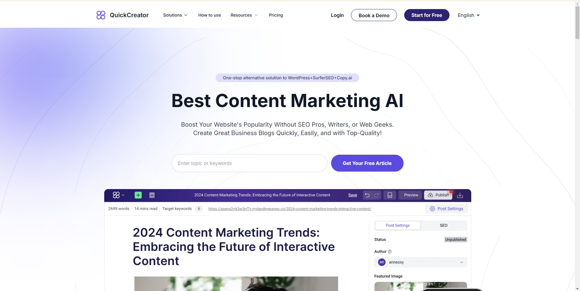 QuickCreator AI Blog Writer generates SEO-optimized content effortlessly