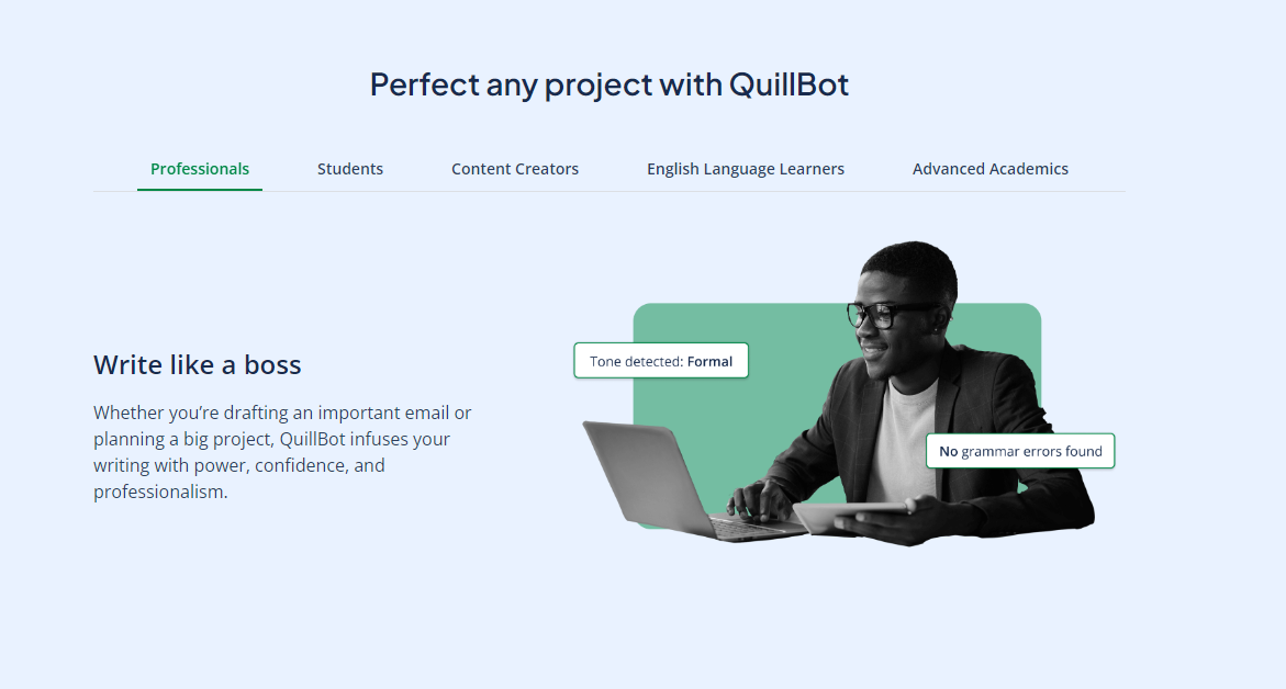 QuillBot AI interface showing text paraphrasing in action