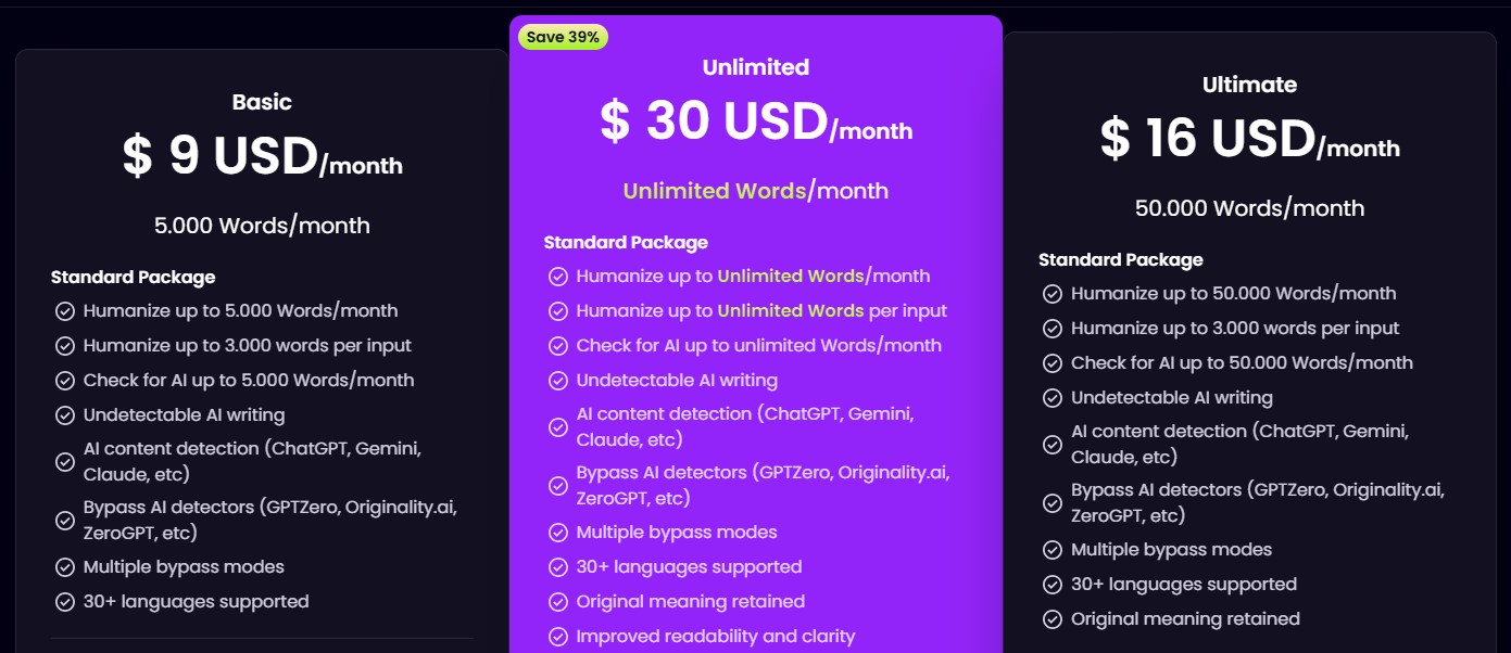 Rewritify pricing plans to humanize AI-generated content efficiently
