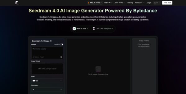 A user interface screenshot of the Seedream 4.0 AI image generator, showing the prompt box and settings.