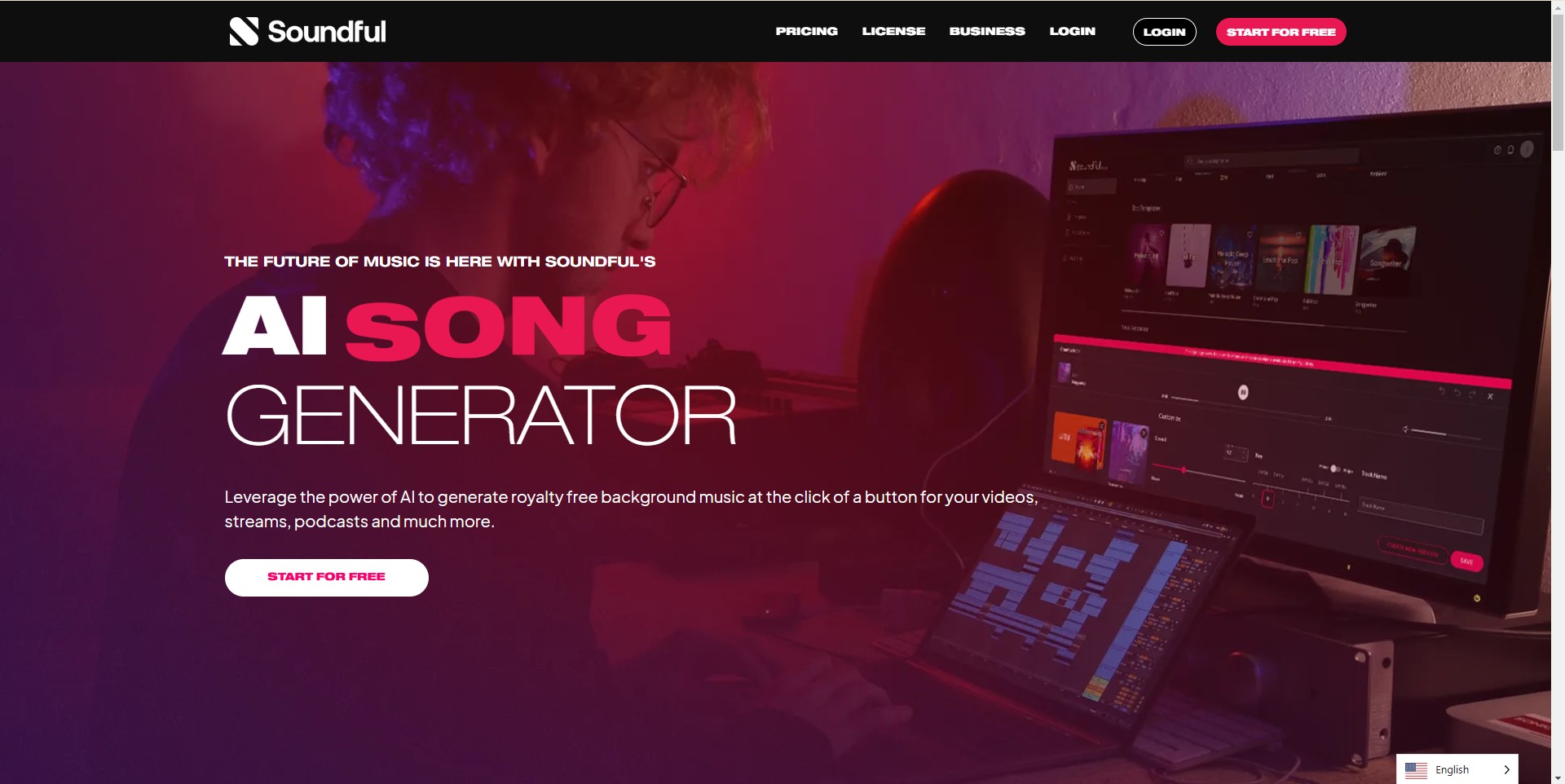 Soundful AI music generator creating royalty-free tracks for content creators.