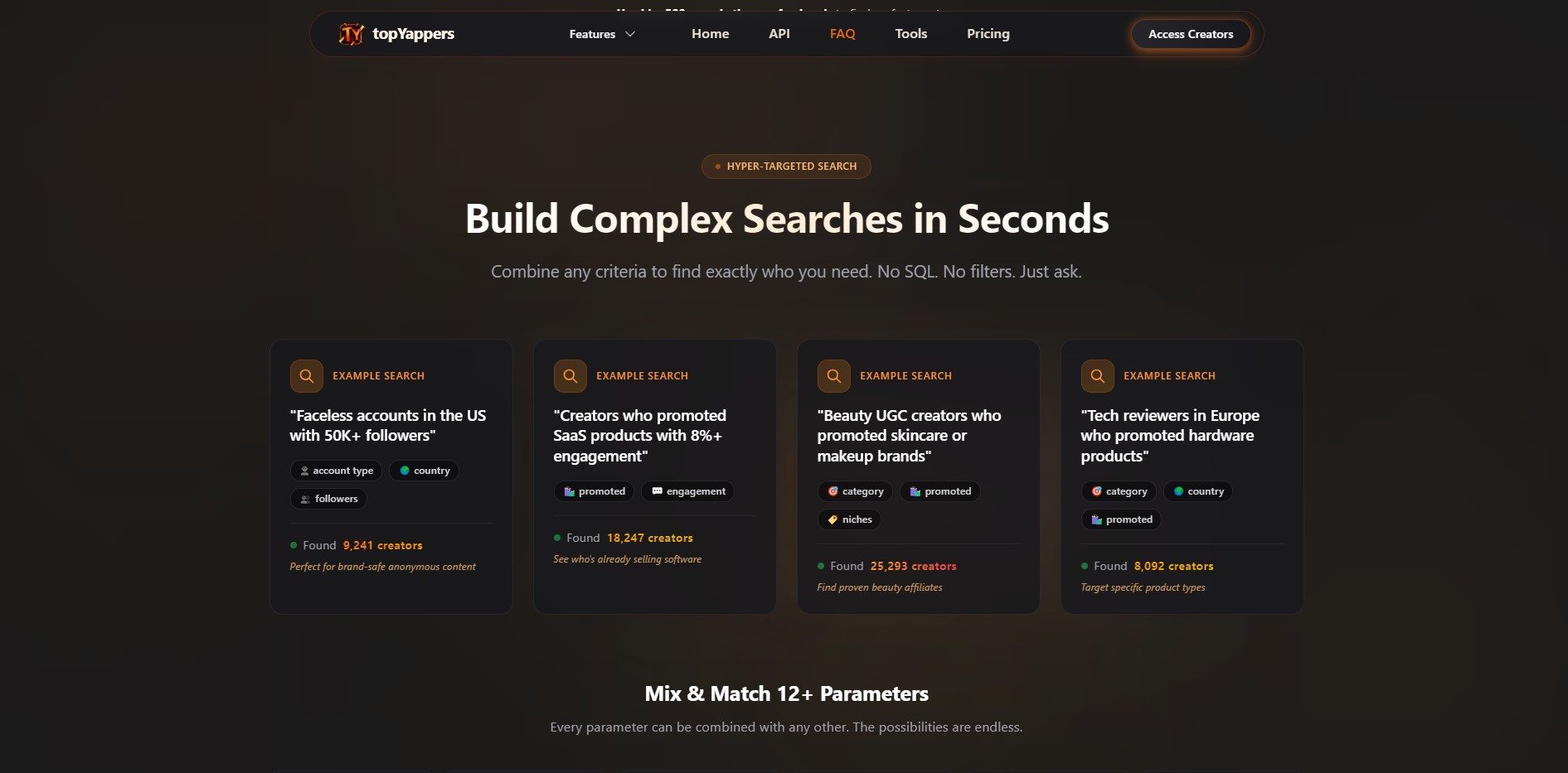 Advanced AI search filters in topYappers ai review for hyper-targeted influencer discovery.