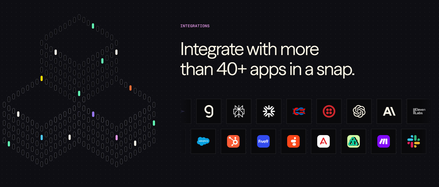 User interface of Vapi AI illustrating the ability to create, test, and deploy advanced voice AI agents.