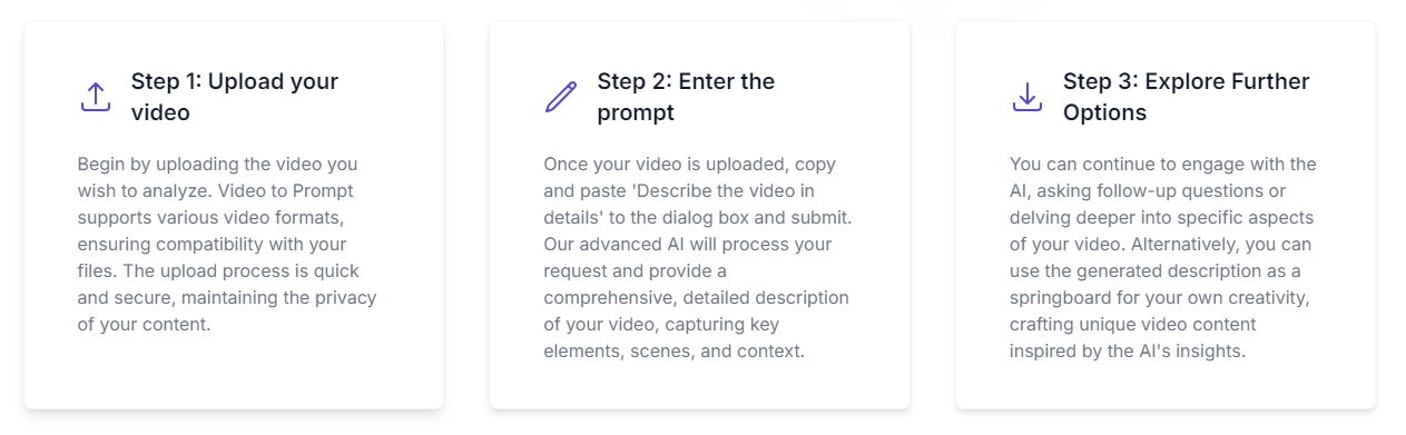 Video to Prompt interface demonstrating video upload process.