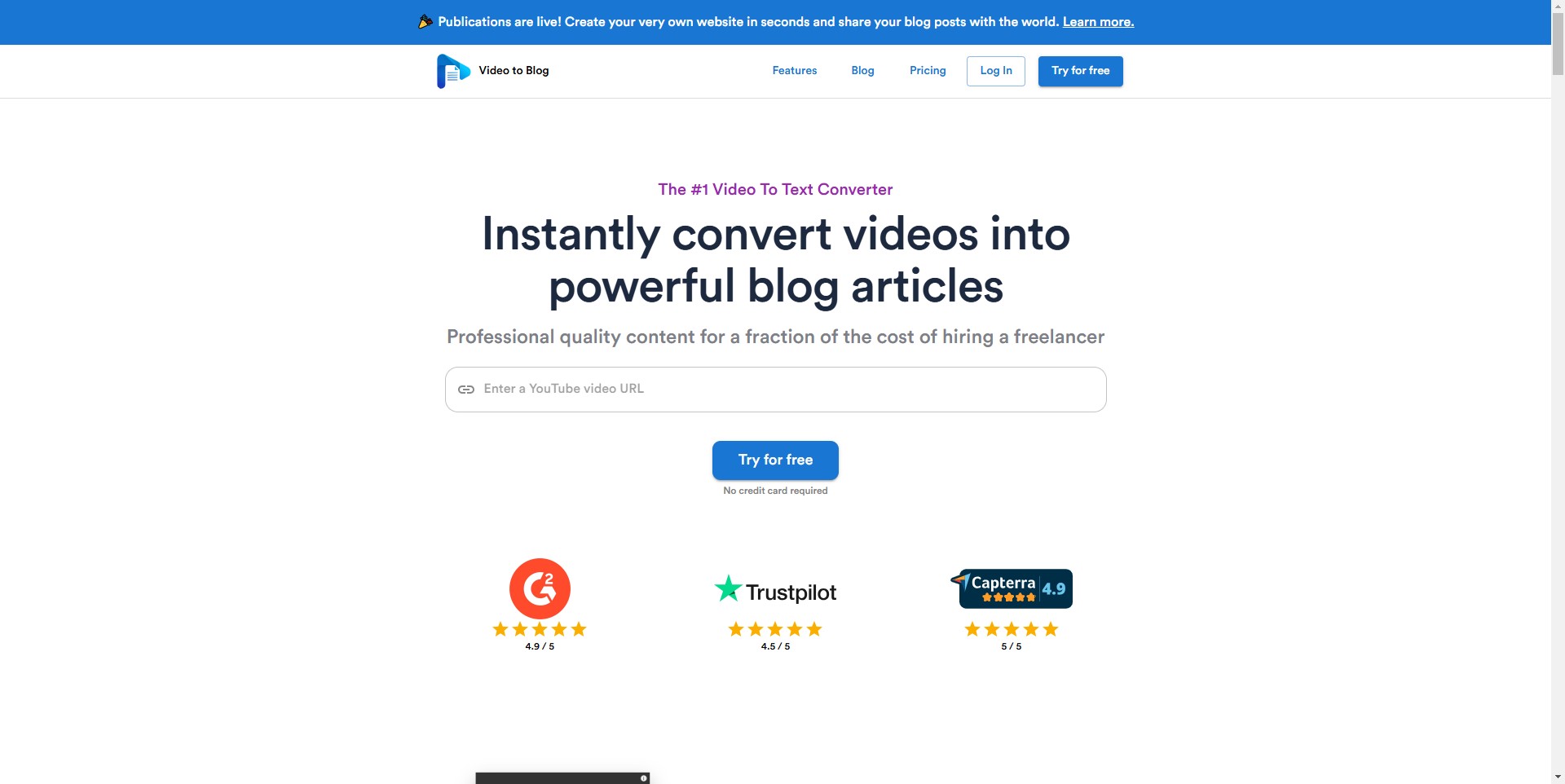 Transform your videos into high-quality blog posts with Video to Blog AI