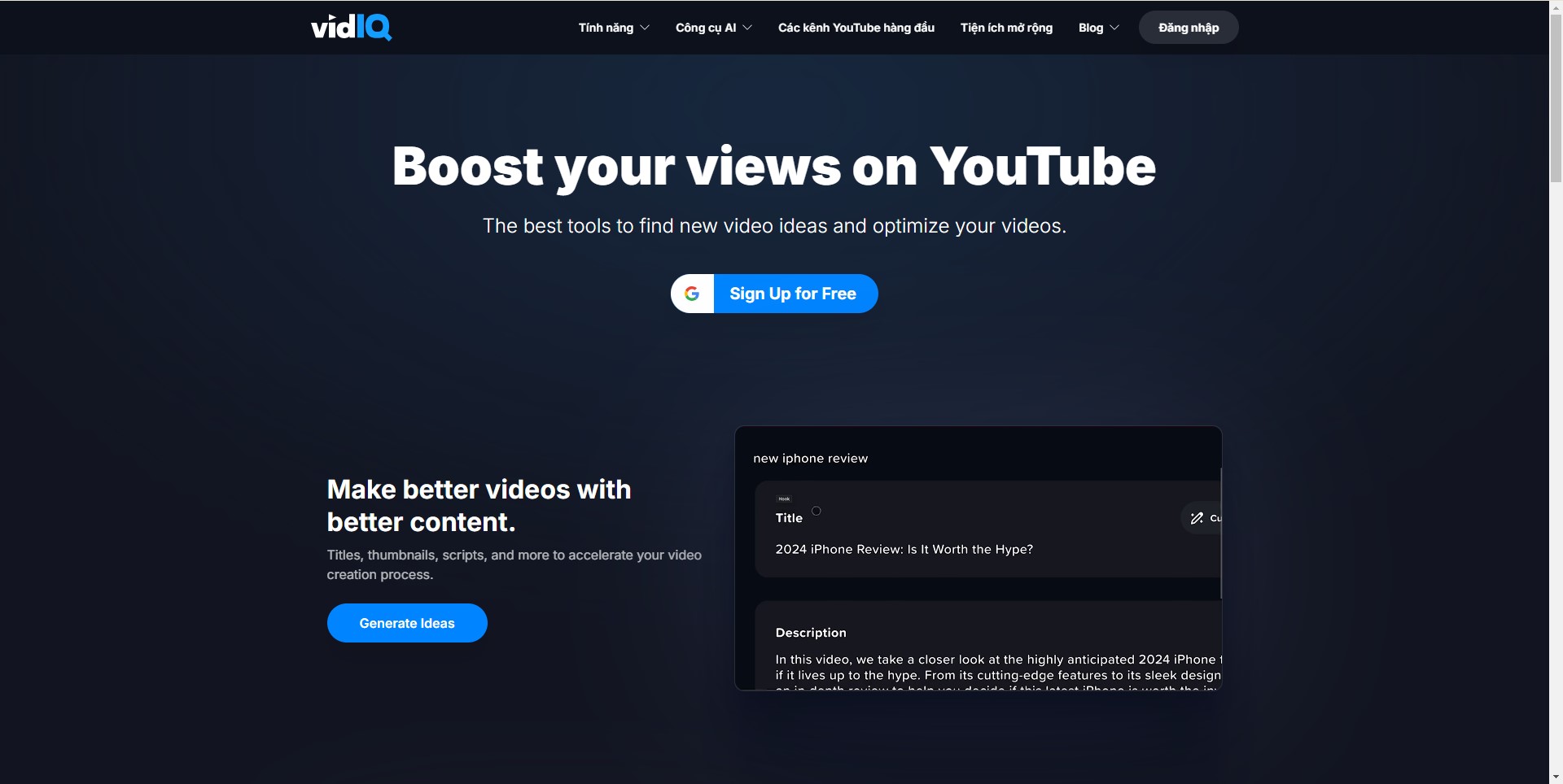 VidIQ YouTube Title Generator tool for optimizing video titles and boosting engagement