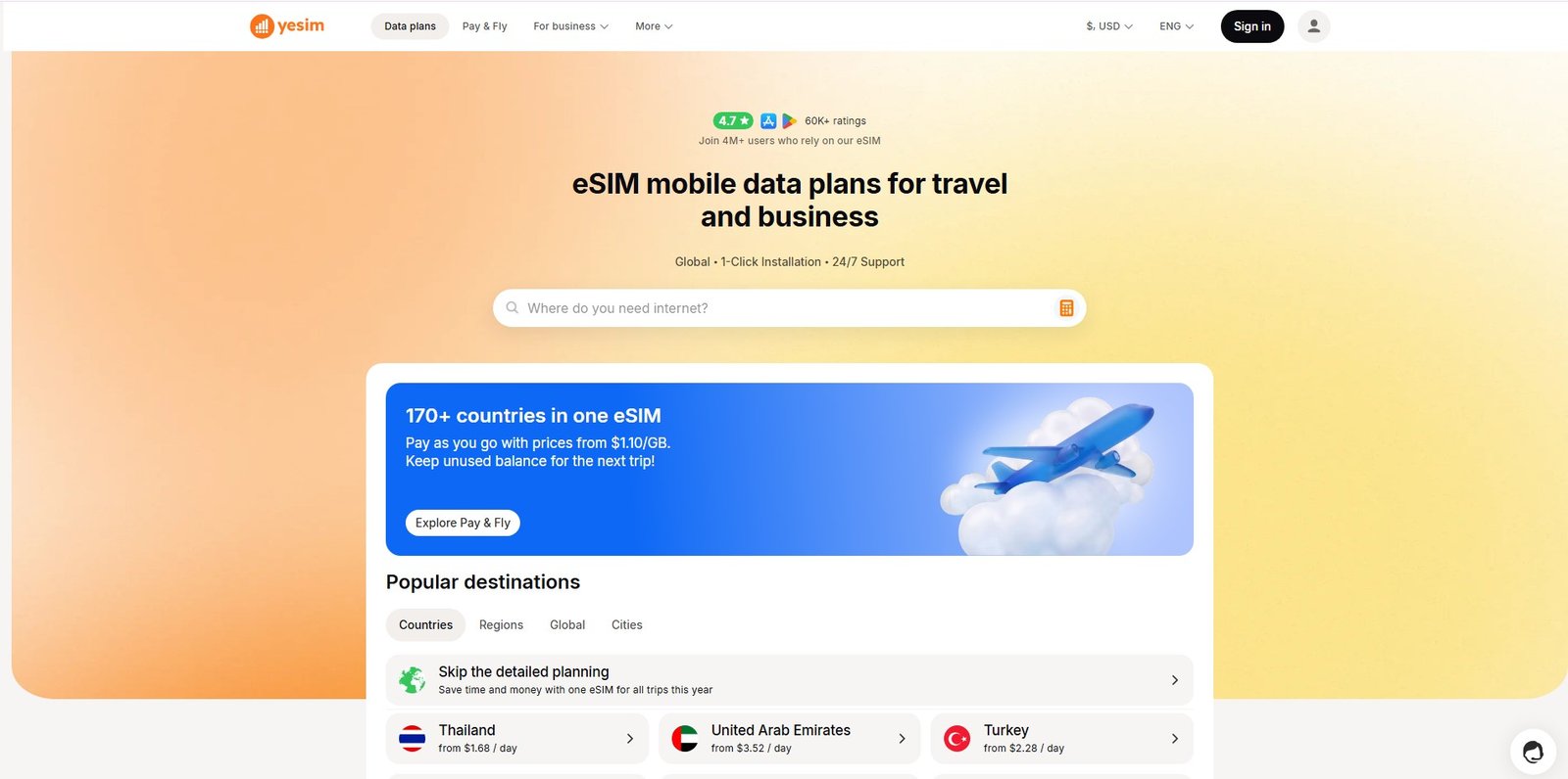 Yesim virtual SIM card (eSIM) provider for global mobile internet access