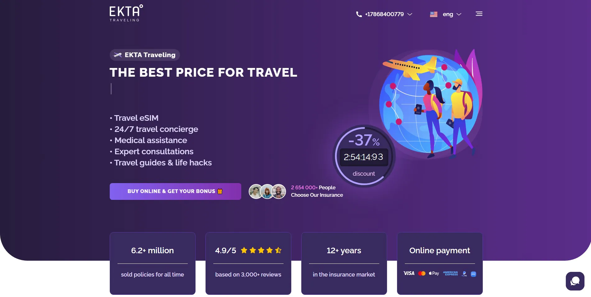 EKTA Traveling logo with text 'EKTA Traveling' and tagline 'Travel Insurance'