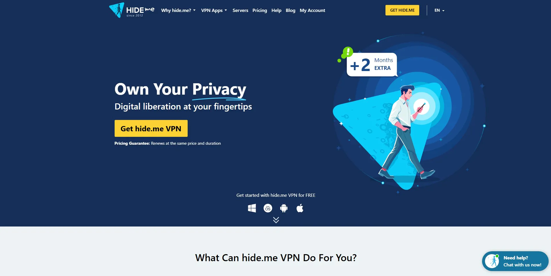 Hide.me VPN logo, a privacy-focused service encrypting data and concealing IP addresses for online protection.