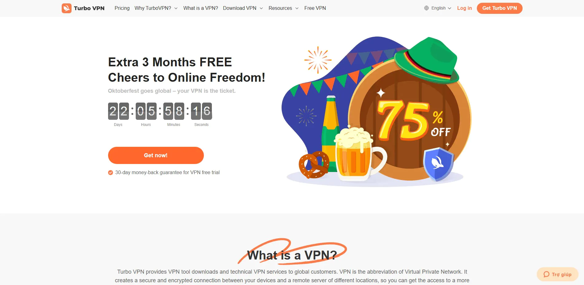 Turbo VPN logo, a white rabbit icon on a blue shield, representing fast and secure browsing.
