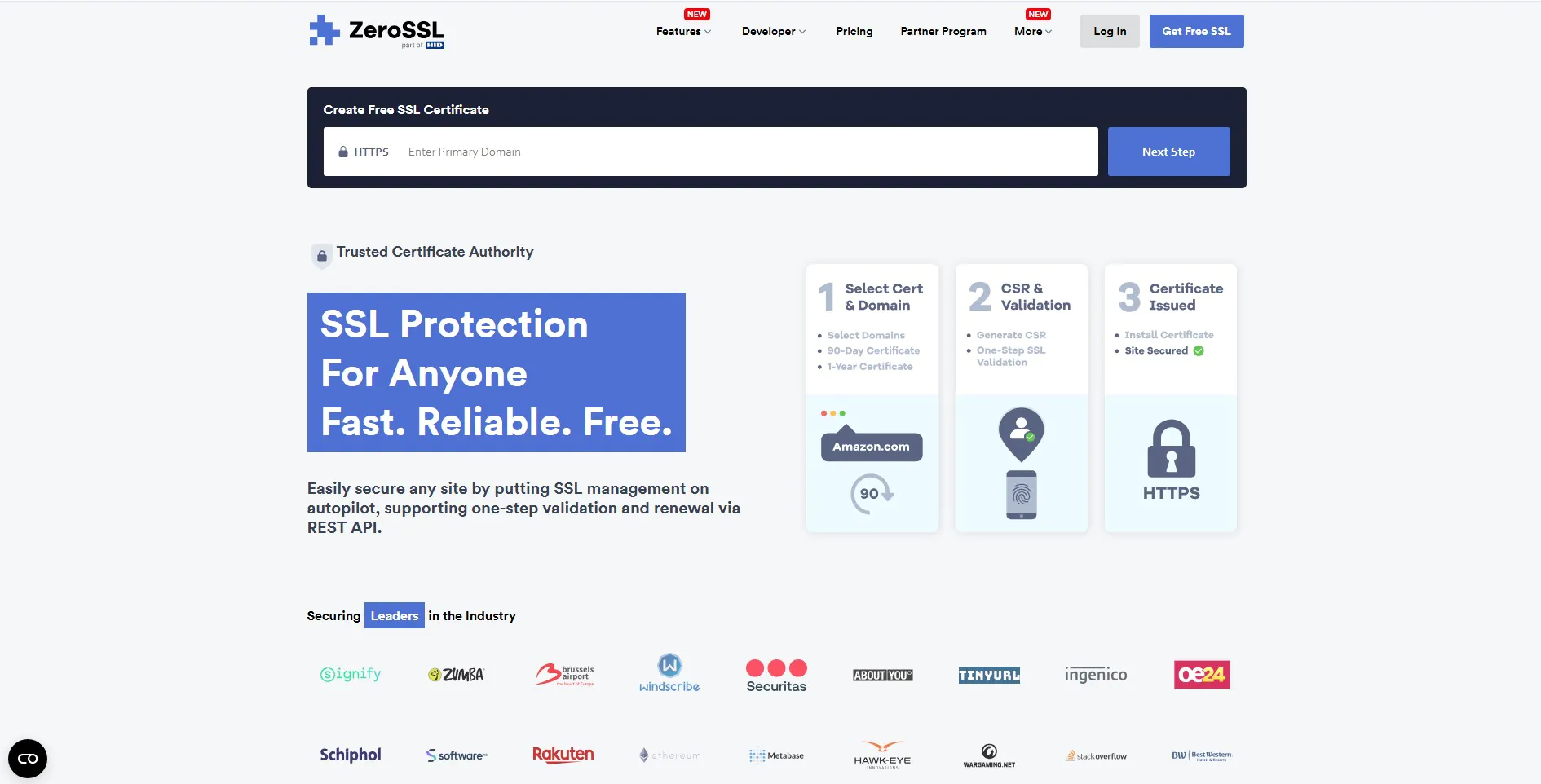 ZeroSSL certificate interface for securing websites and encrypting data